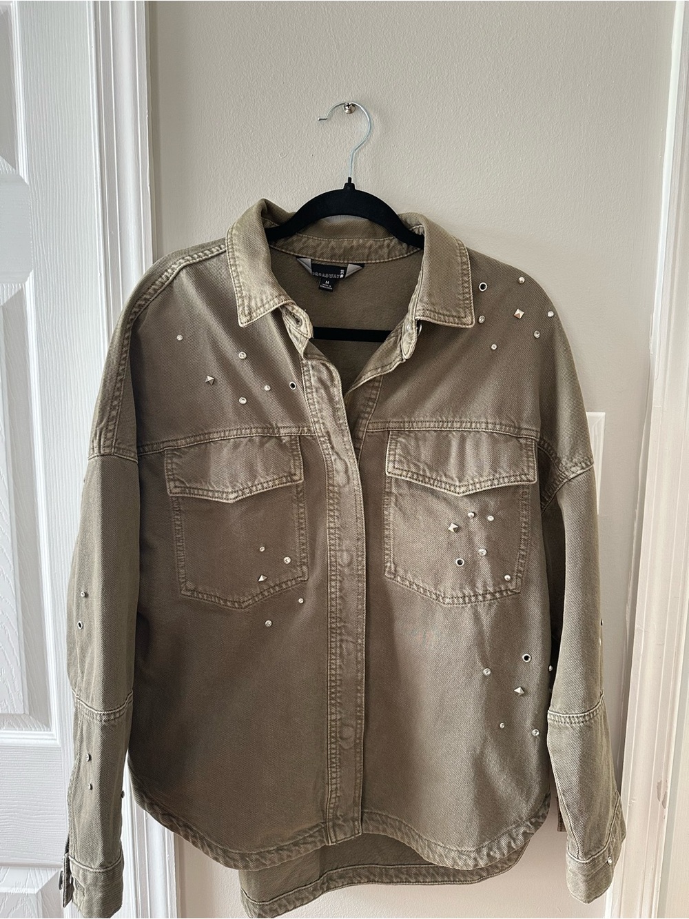 Studded Utility Shirt Jacket - Olive Green